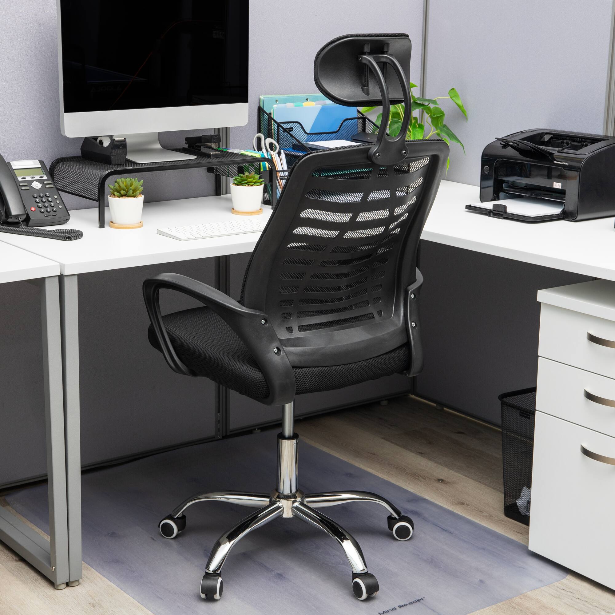 Mind Reader Office Chair with Wheels, Height Adjustable, Desk Chair, Office, 24"L x 20"W x 44-50"H, Black